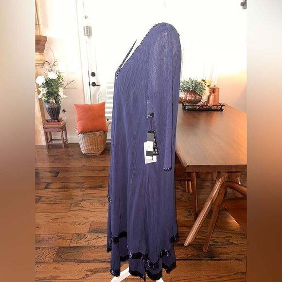 KOMAROV Midnight Lagenlook Bead Trim V-Neck Tiered Chiffon NWT Fit & Flare XL - Picture 3 of 11